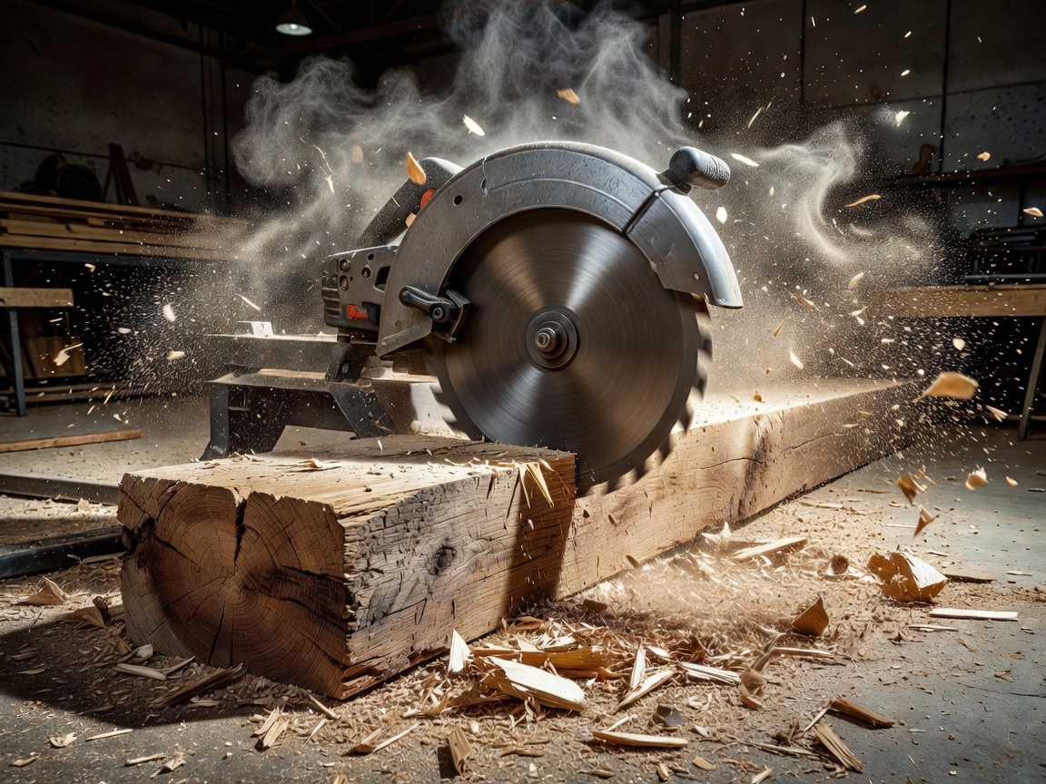 Circular saw cutting heavy timber
