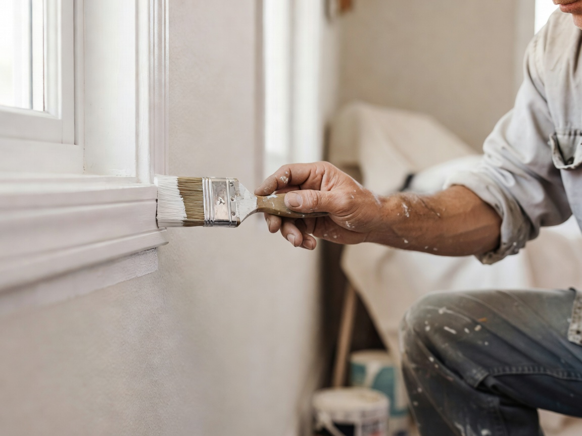 Painter cutting in edges with a brush